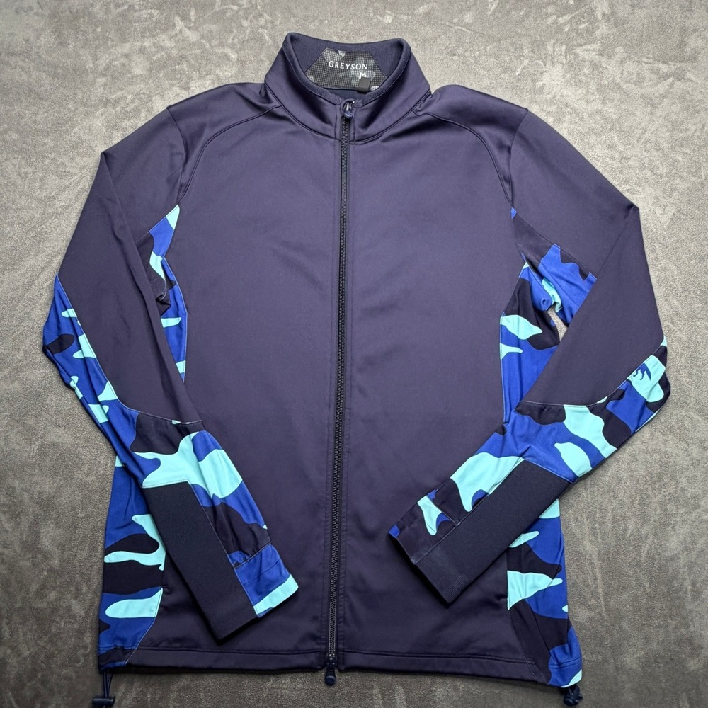Greyson Golf Sequoia Full Zip Jacket Mens Medium Navy Blue Camo Stretch Athletic - Picture 2 of 9